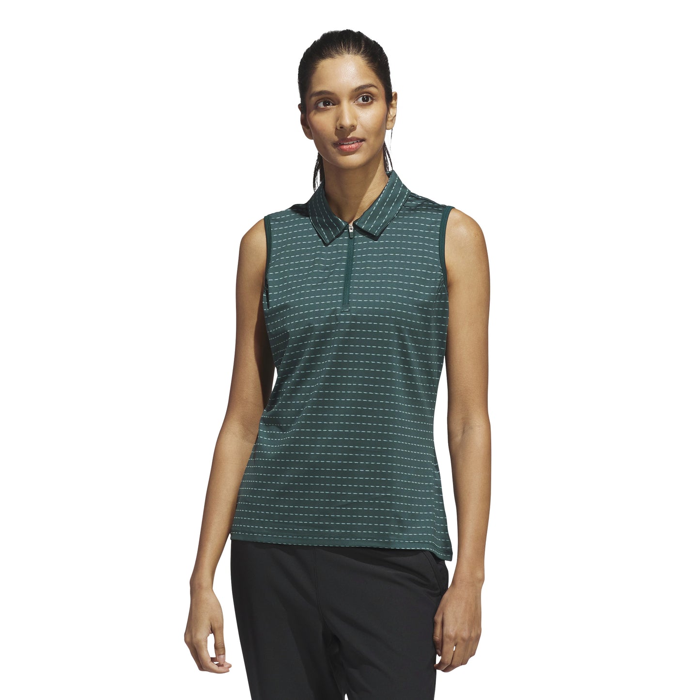 adidas Golf Ladies Sleeveless Zip-NeckTop with Dashed Line Print