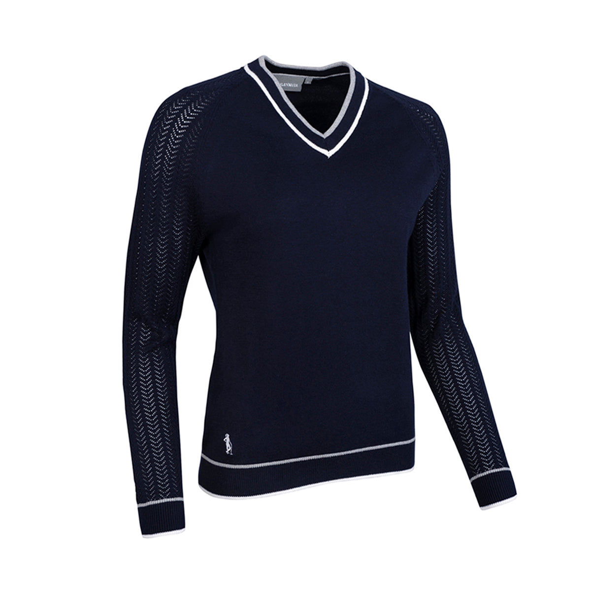 Glenmuir Ladies Navy Sweater with Pointelle Herringbone Design