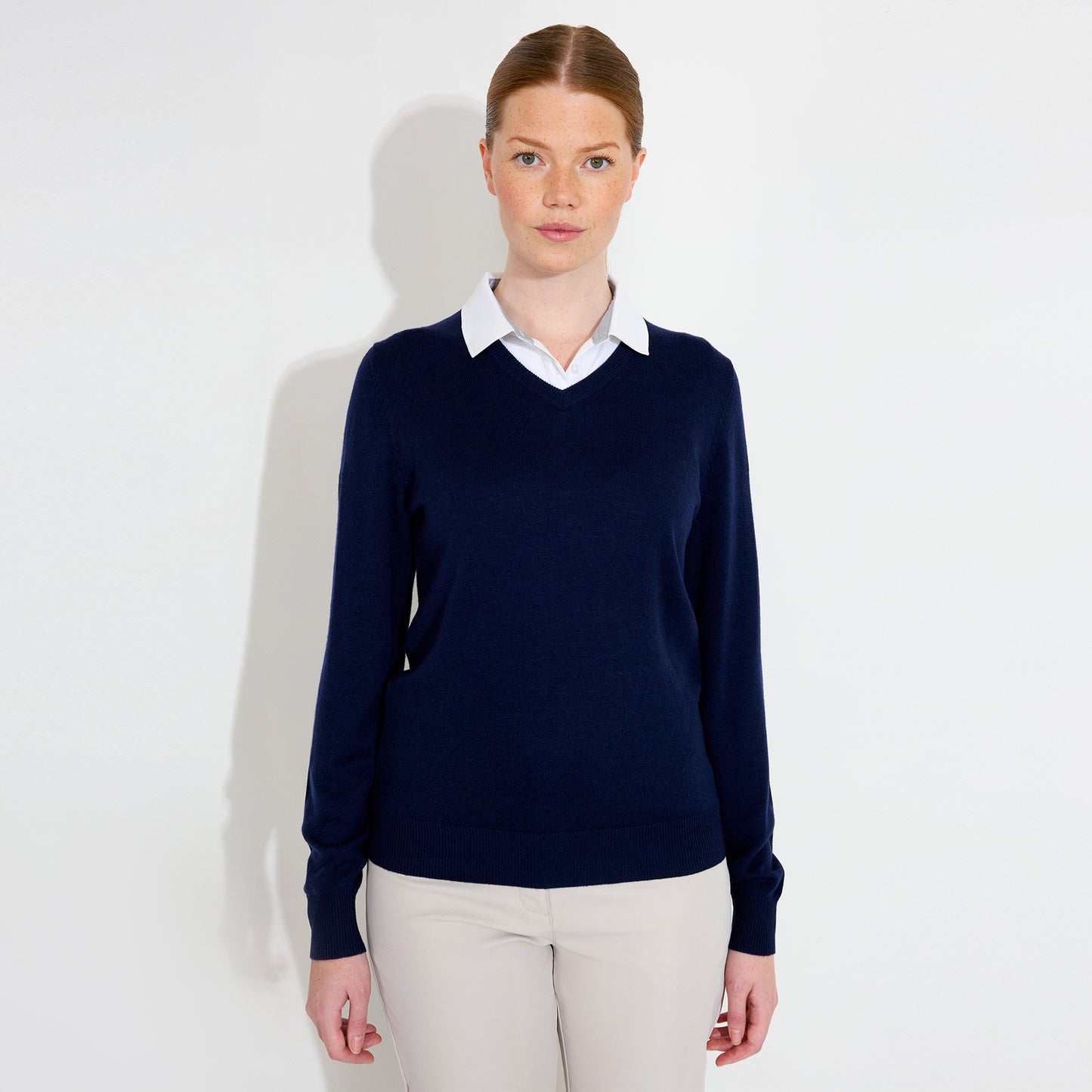 Abacus Ladies Merino Blend V-Neck Pullover in Navy