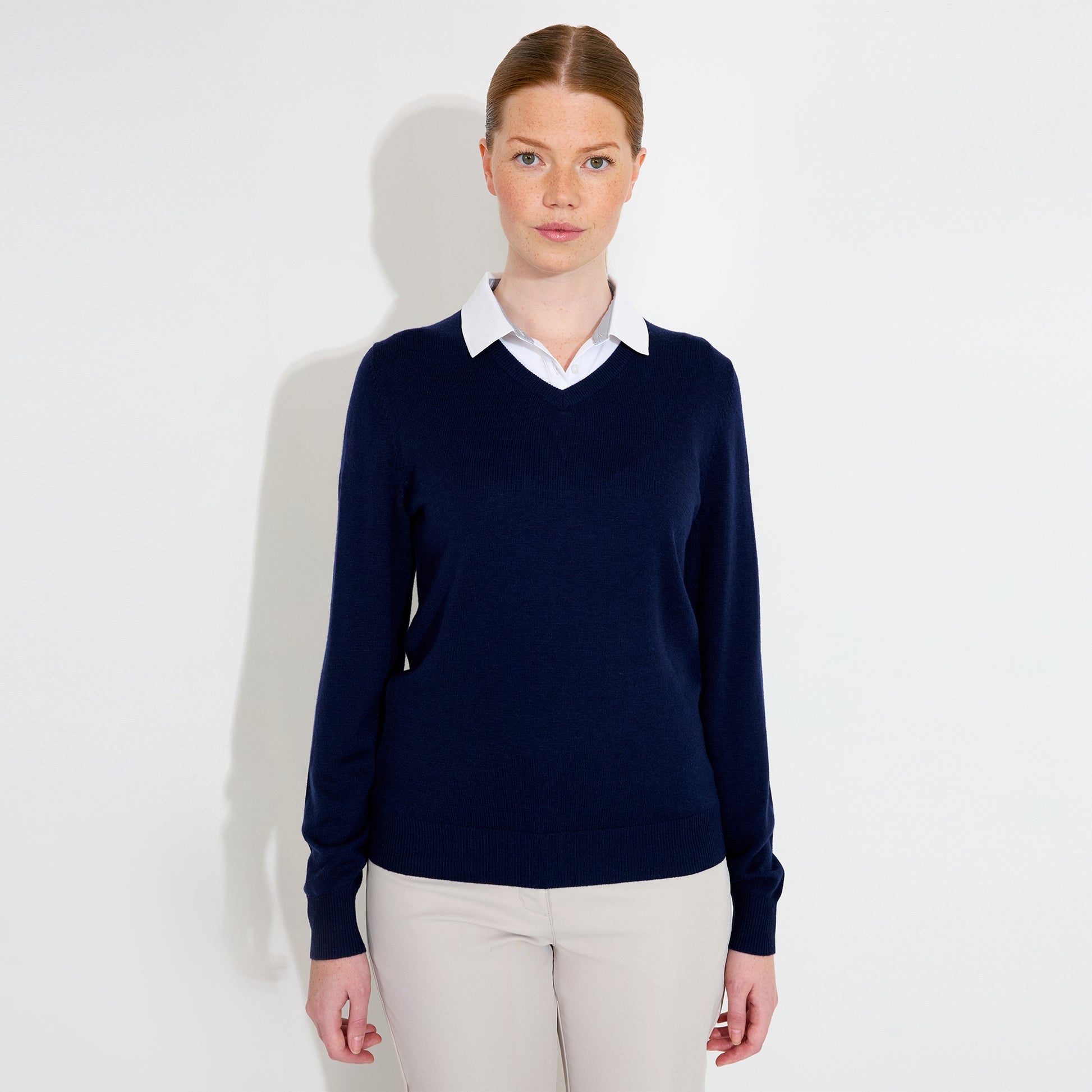 Abacus Ladies Merino Blend V-Neck Pullover in Navy