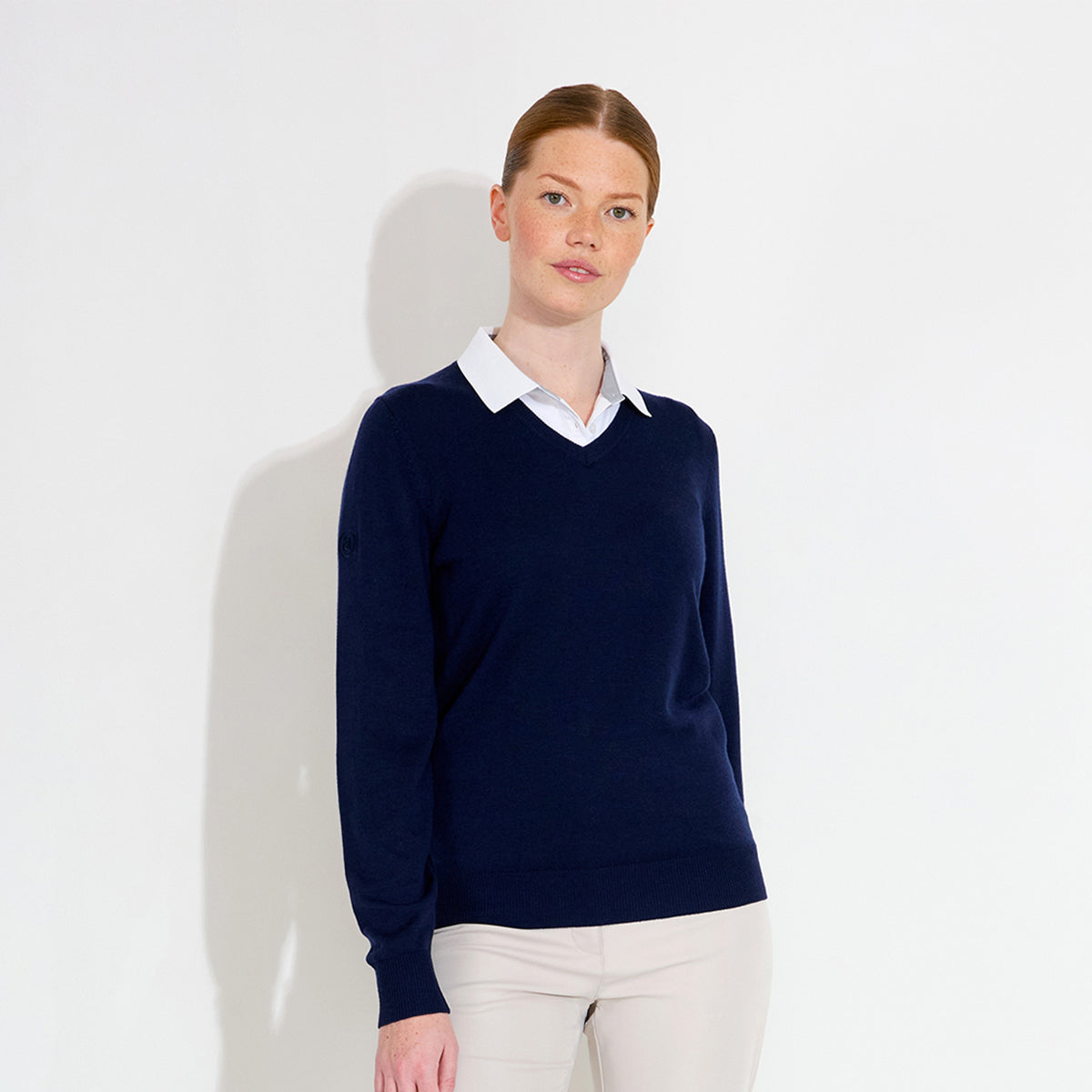 Abacus Ladies Merino Blend V-Neck Pullover in Navy