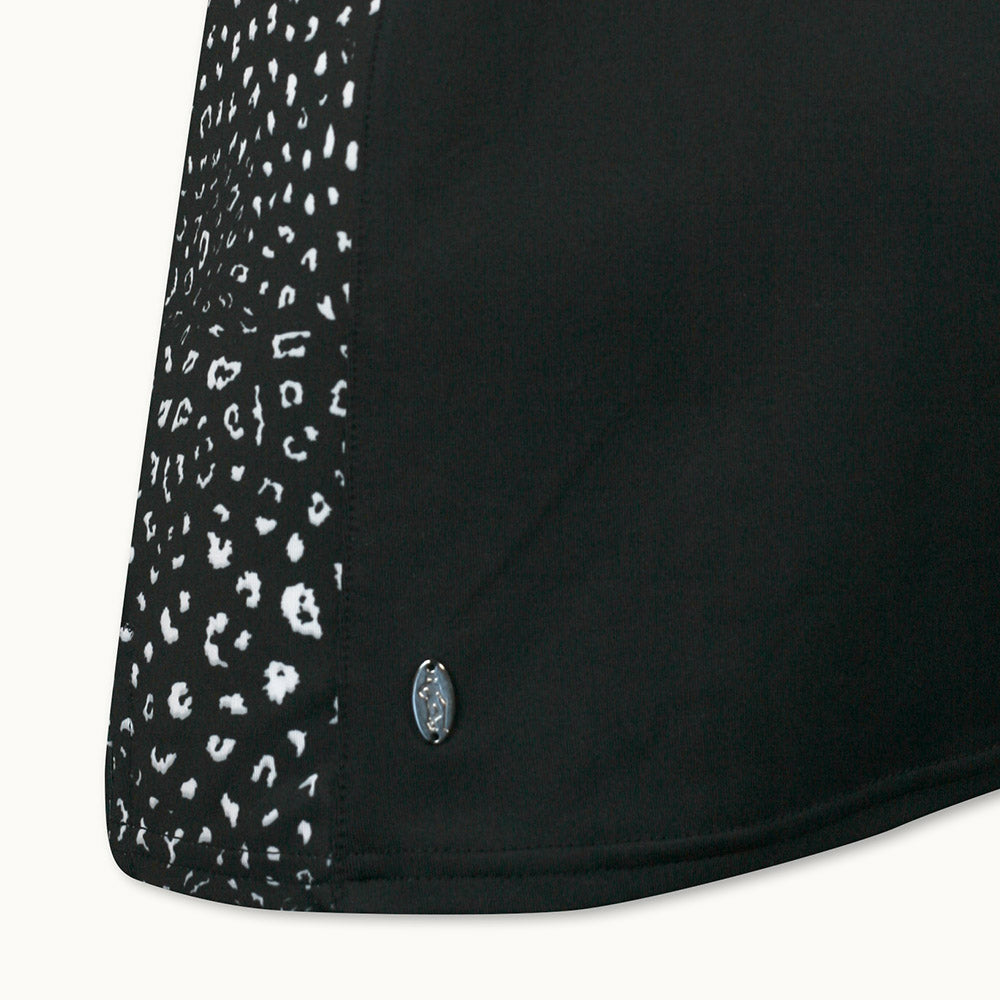 Glenmuir Ladies Sleeveless Polo with Contrast Print Panels in Black/White Animal Print