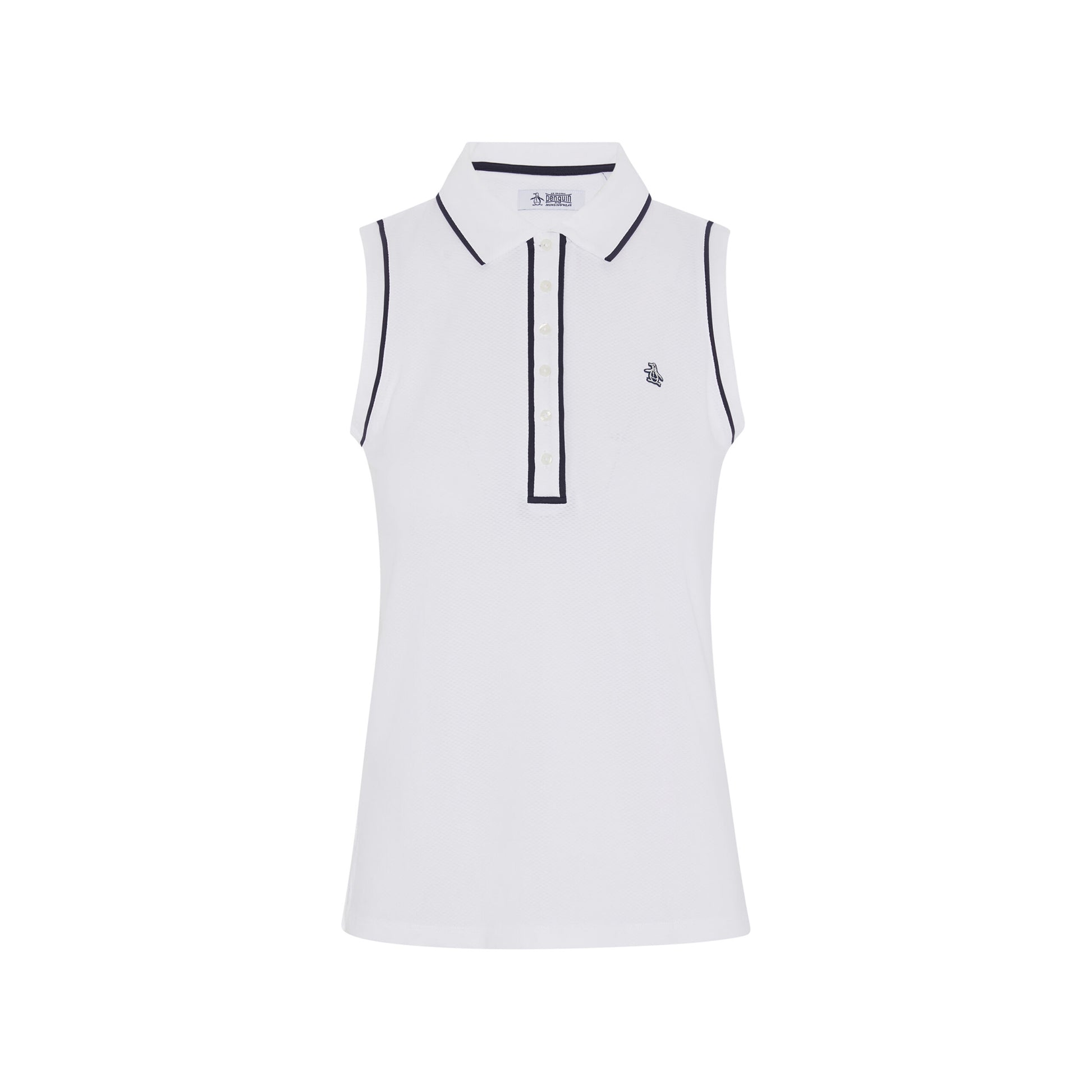 Original Penguin Women's Sleeveless Polo in Bright White with Contrast Piping