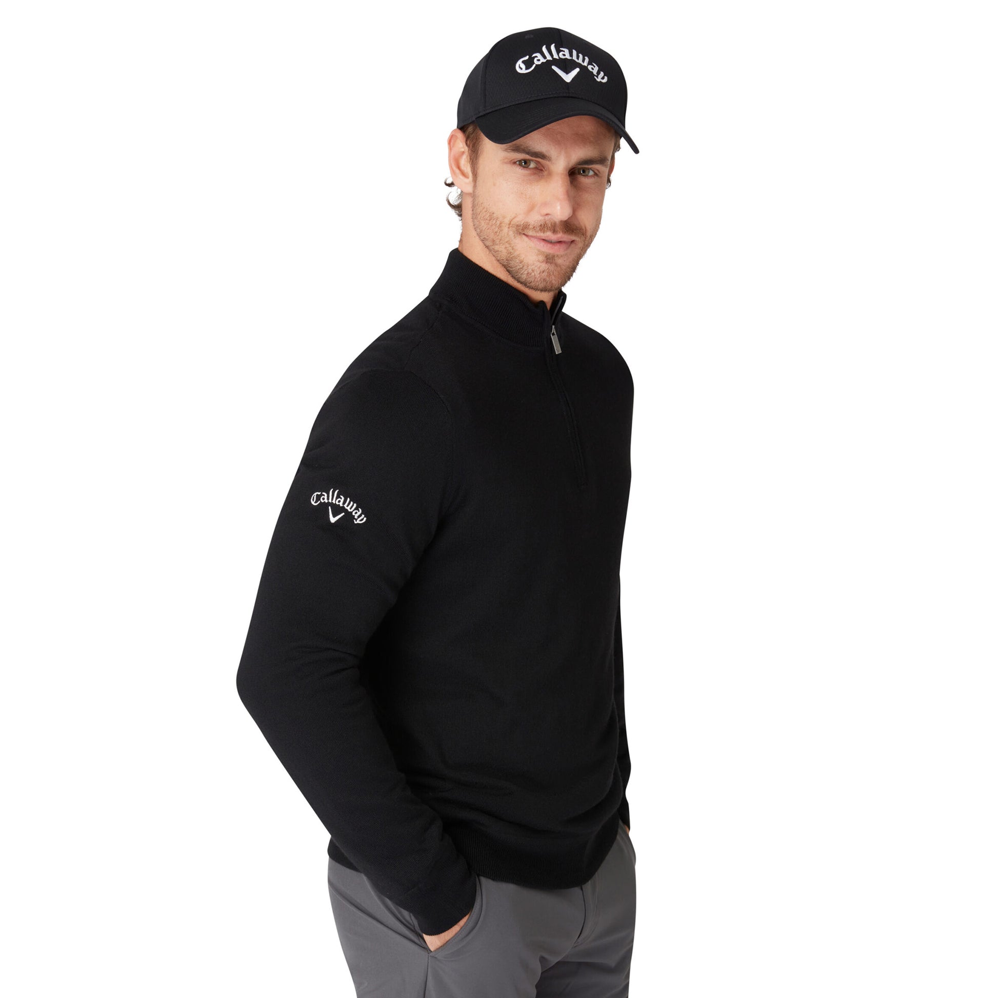 Callaway Mens Black Thermal Windstopper Merino Blend Sweater