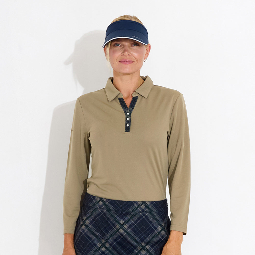 Abacus Ladies 3/4 Sleeve Polo with Neat Neck line and Pretty Pearl Detail