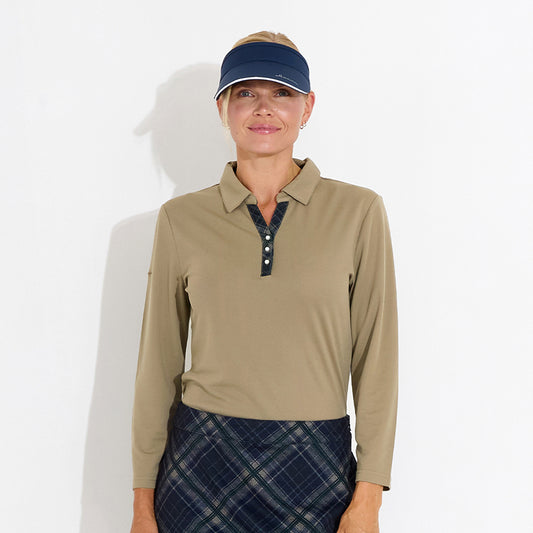 Abacus Ladies 3/4 Sleeve Polo with Neat Neck line and Pretty Pearl Detail