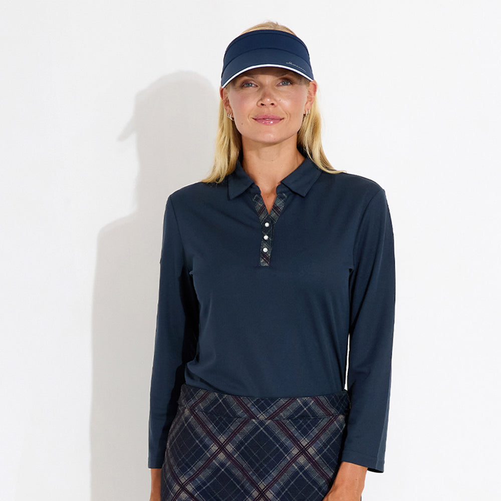 Abacus Ladies 3/4 Sleeve Polo with Neat Neck line and Pretty Pearl Detail in Navy