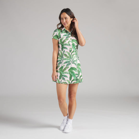 Puma Ladies Short Sleeve Dress with Fun, Bold Tropical Print for Standout Fairway Style