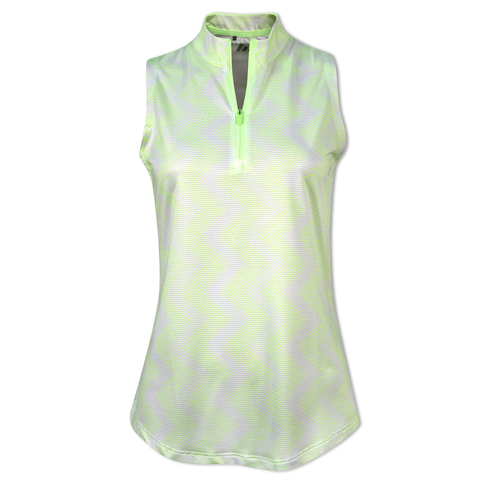 adidas Ladies Sleeveless Golf Polo with Abstract Zig Zag Print in White