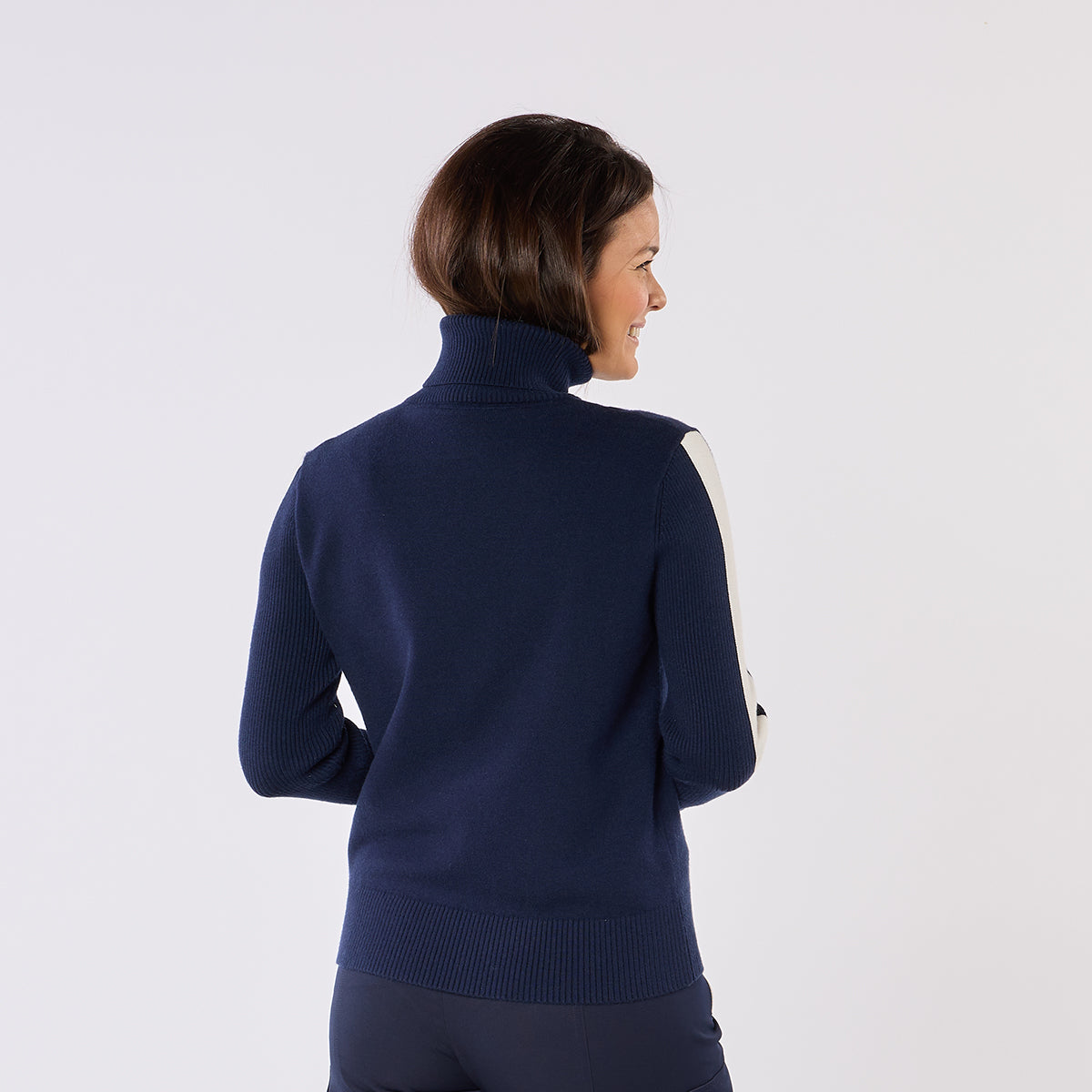 Swing Out Sister Christmas Sweater In Navy with Embroidered Sparkly Silver Christmas Tree