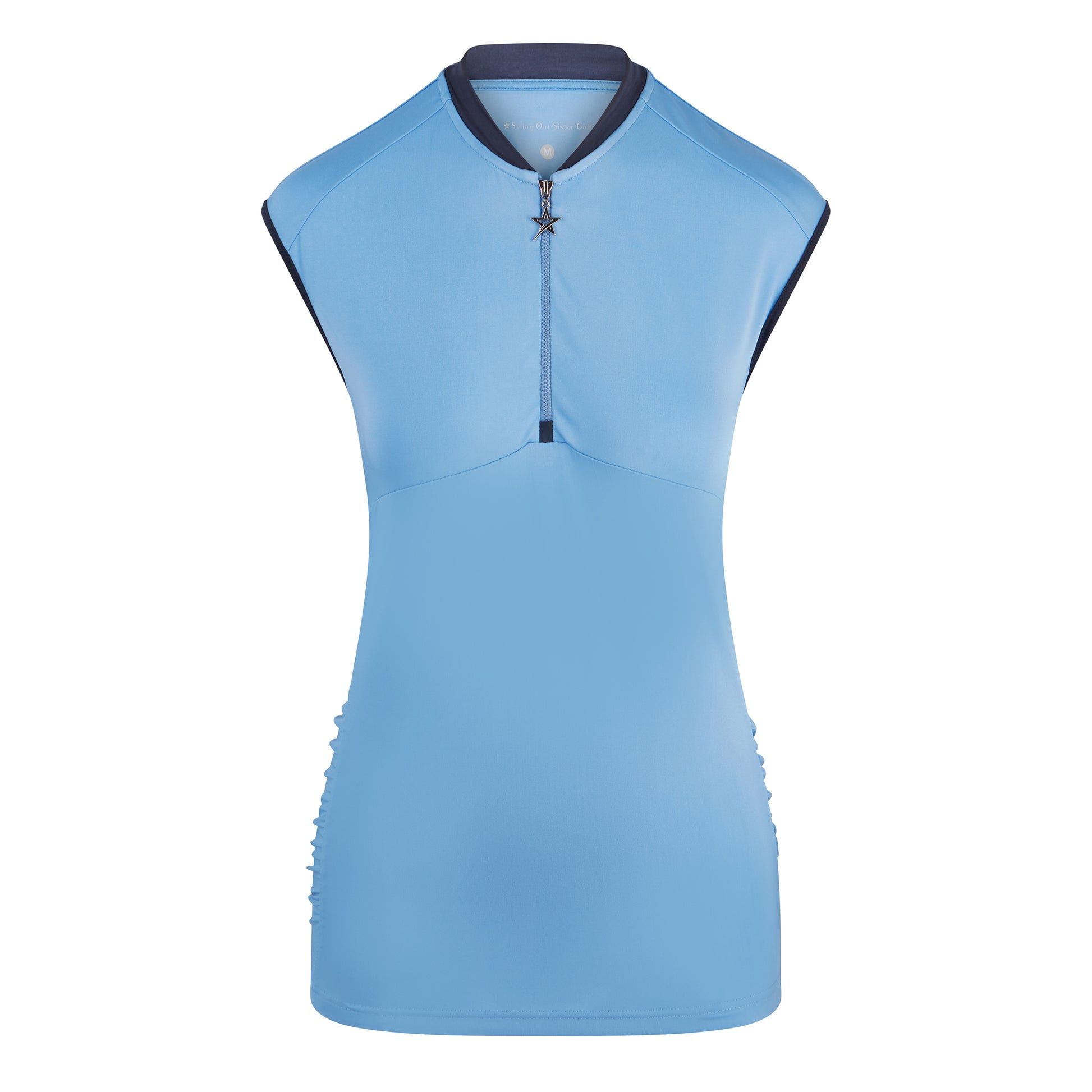 Swing Out Sister Ladies Cap Sleeve Polo with Ruched detail in Tranquil Blue