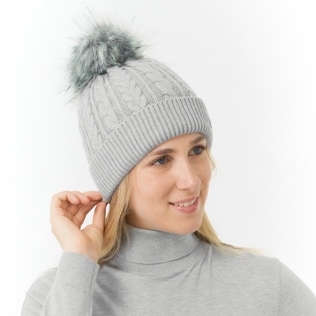 Pure Golf Ladies Lined Waterproof Bobble Hat with Cable Knit Design