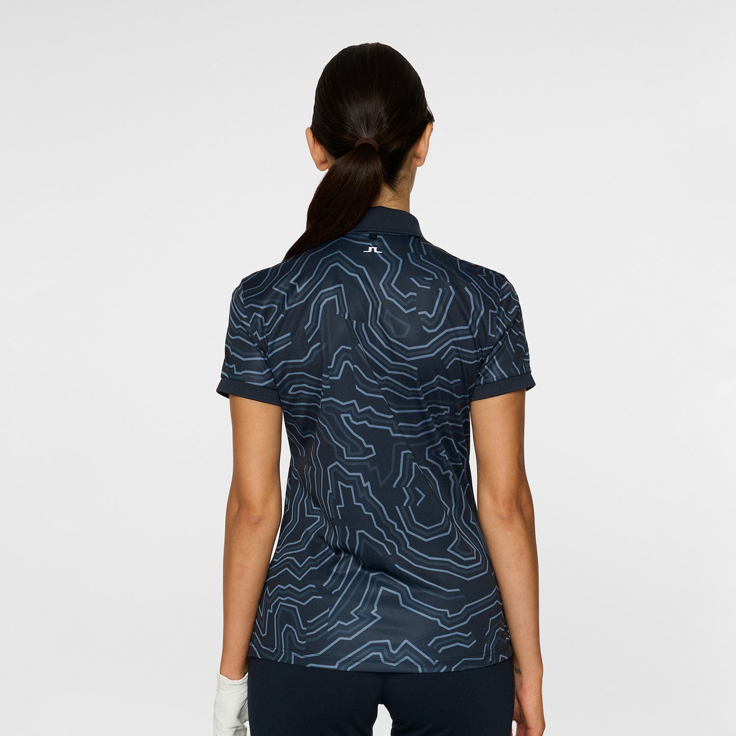 J.Lindeberg Ladies Short Sleeve Tour Tech Print Polo in Navy with Contour Print
