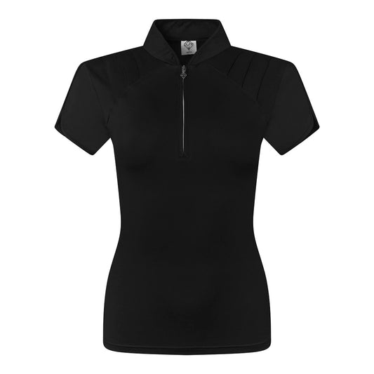 Pure Ladies Cap Sleeve Polo Shirt With Shoulder Vent Detail in Black