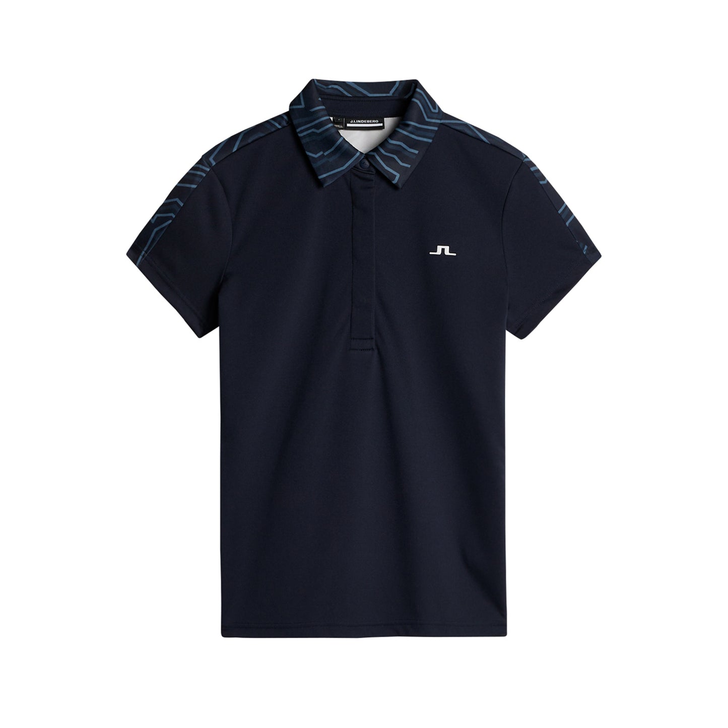 J.Lindeberg Ladies Short Sleeve Polo in Navy with Contour Print Back
