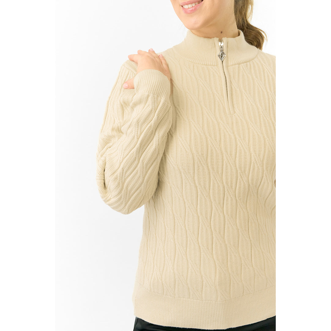 Pure Golf Ladies Quarter Zip Cable Knit Lined Sweater
