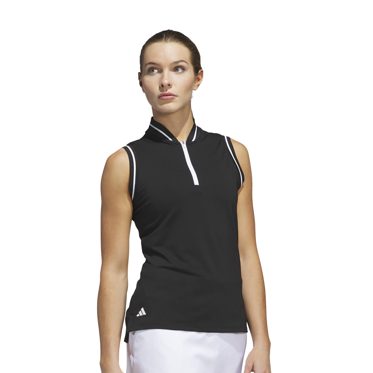 adidas Golf Ladies Black Zip-Neck Polo with Contrast Stripe Detailing