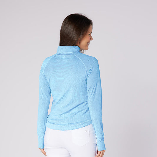 Swing Out Sister Womens Fine Stripe Zip-Neck Top with Front Pocket Great for Range to Course Wear