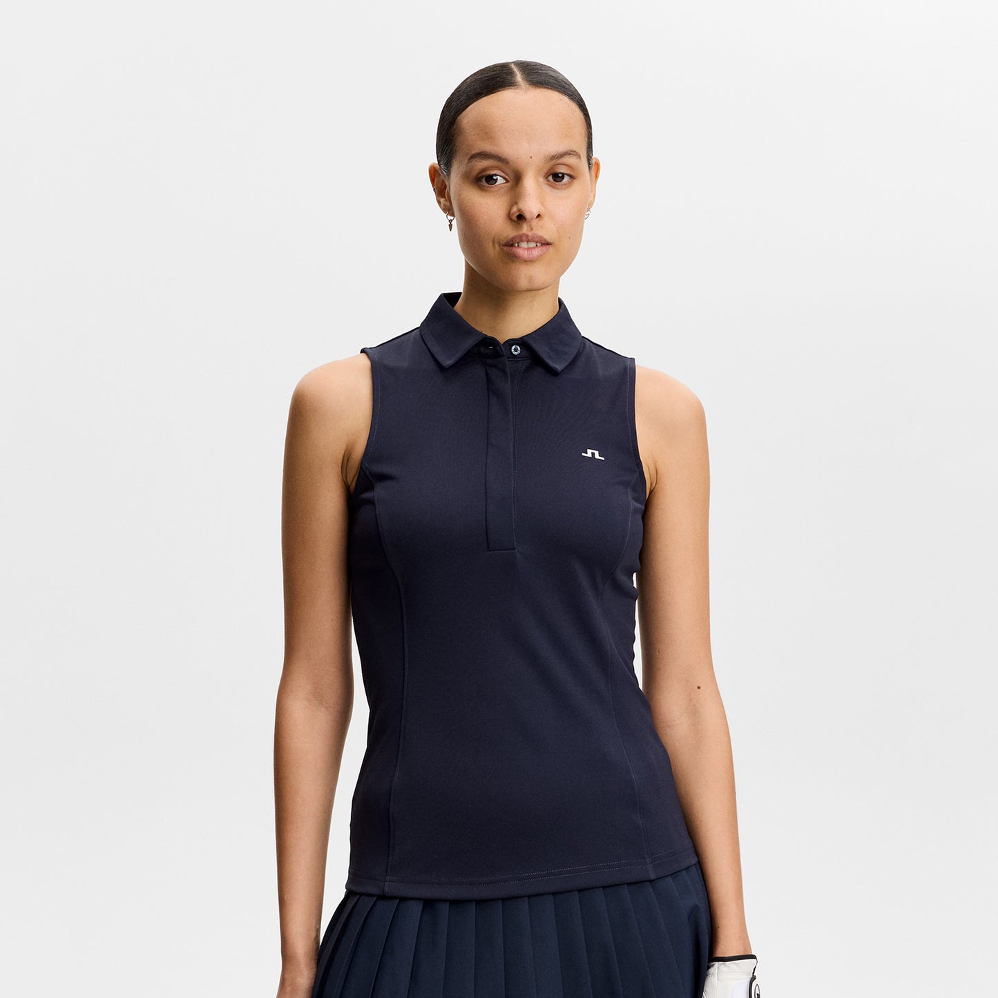 J.Lindeberg Ladies Navy Sleeveless Polo - Sleek, Soft & Effortlessly Versatile
