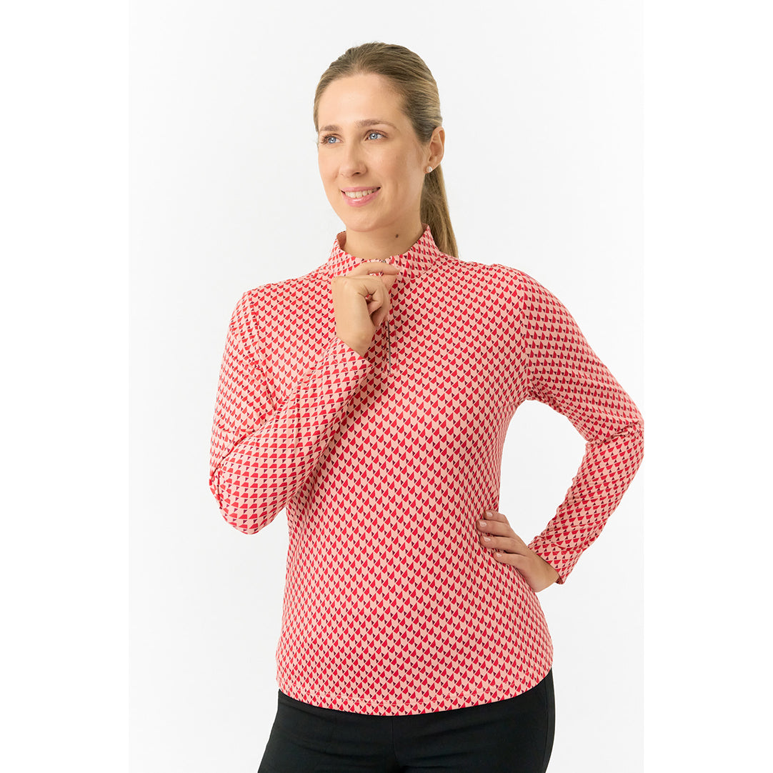 Pure Golf Ladies Long Sleeve Mid-Layer Top in Geometric Print