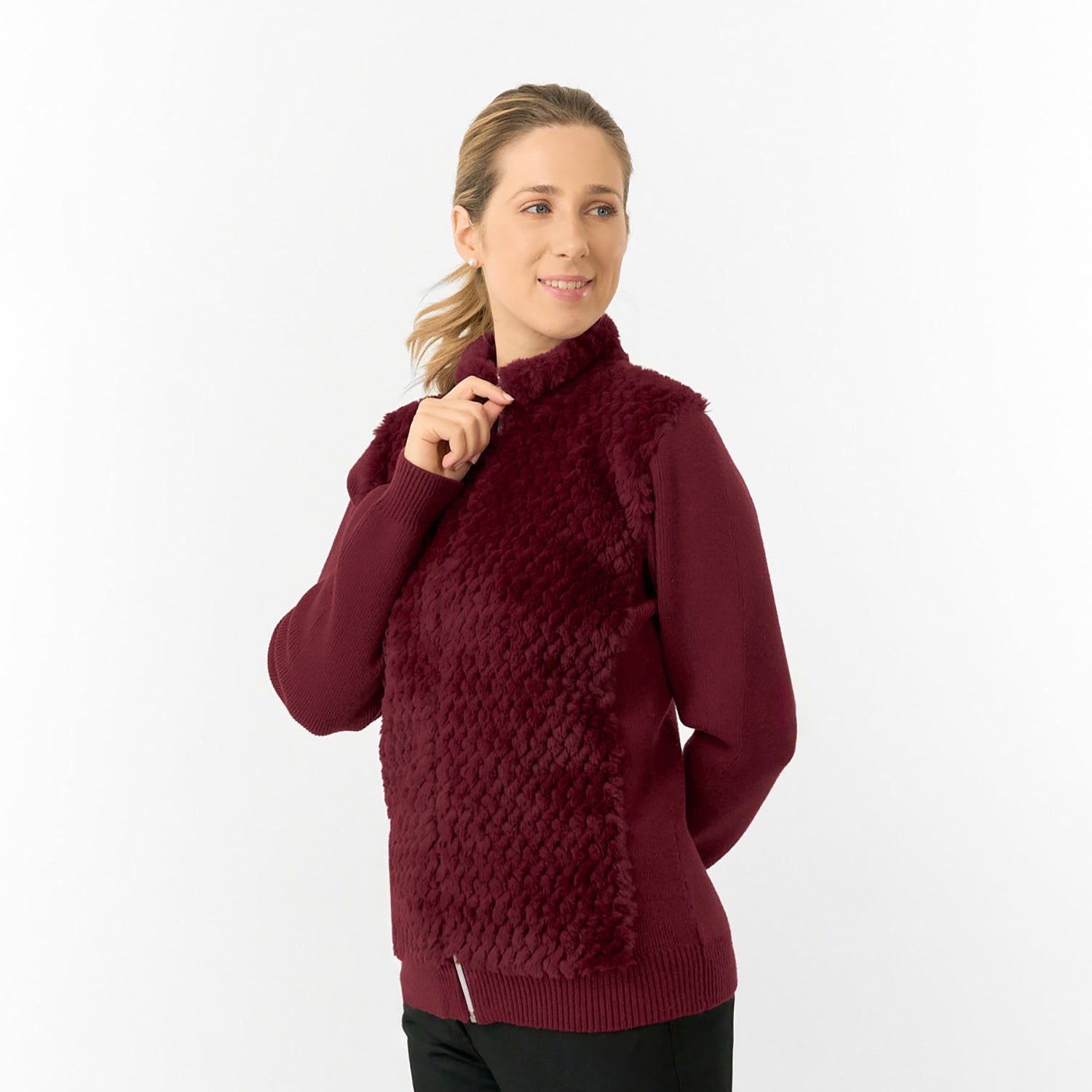 Pure Golf Ladies Faux Fur Full-Zip Cardigan with Stretch Sleeves