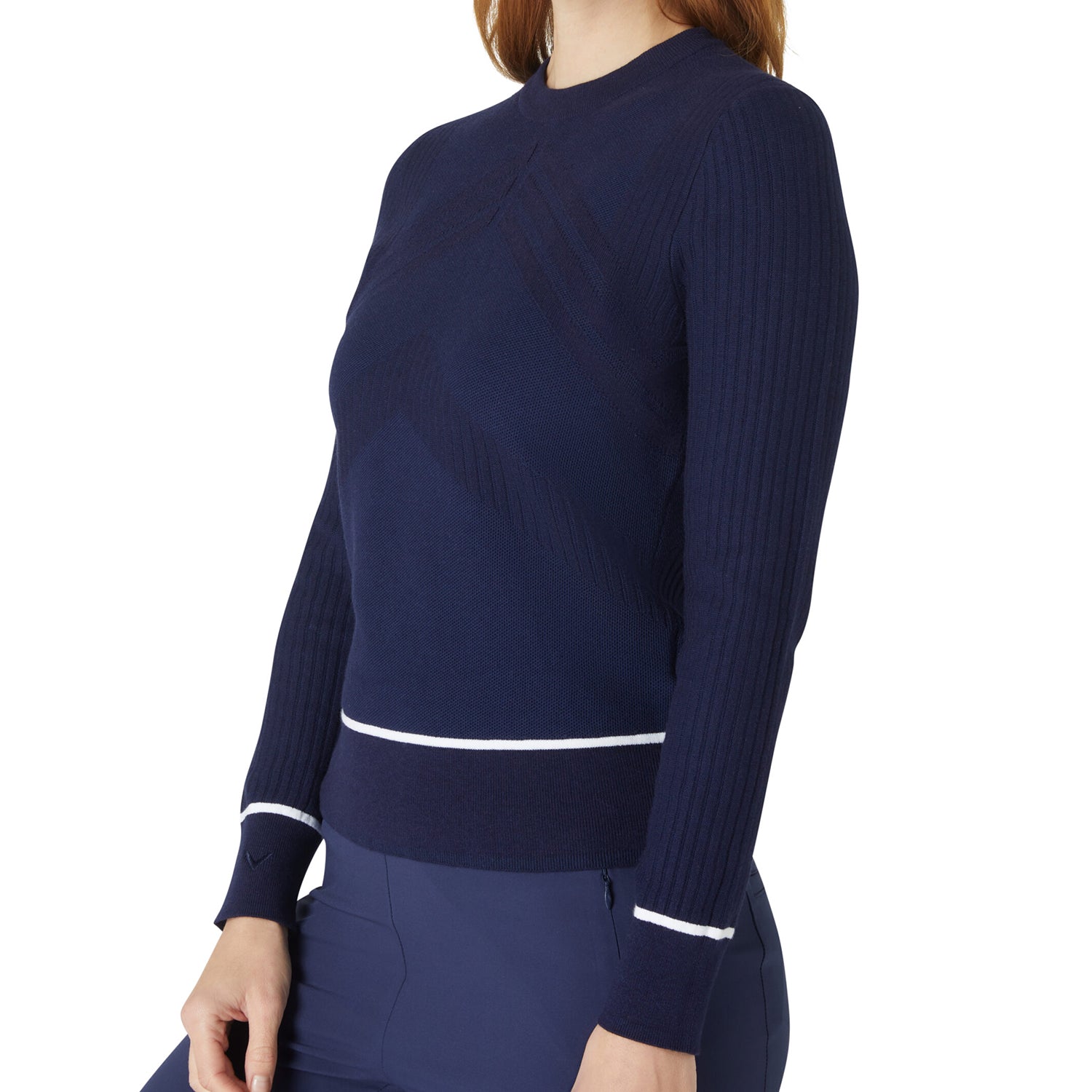 Callaway Ladies Cotton blend Chevron Sweater in Navy with Contrast Tipping