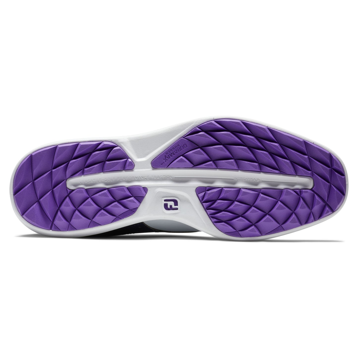 FootJoy Ladies Wide Fit Waterproof Spikeless Traditions Shoes in White, Navy & Purple
