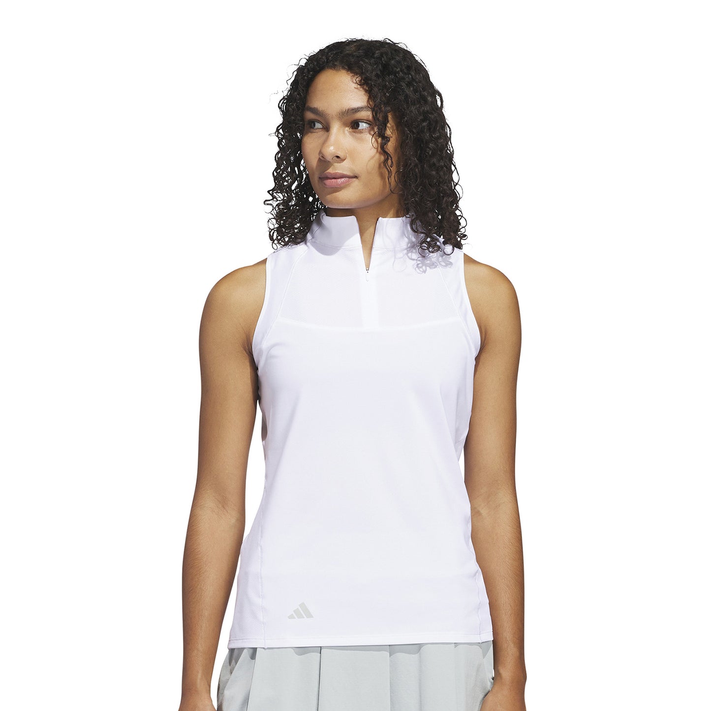 adidas Golf Ladies Sleeveless Zip-Neck Polo with Mesh-like Panels