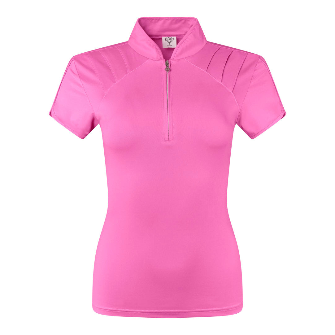 Pure Ladies Cap Sleeve Polo Shirt With Shoulder Vent Detail in Azalea Pink