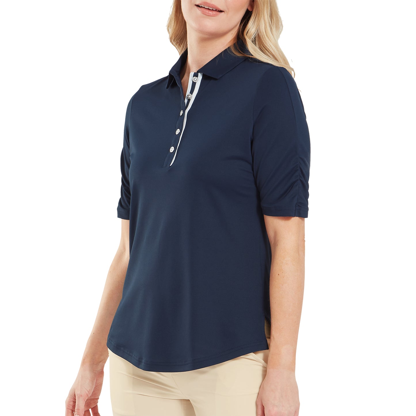 FootJoy Ladies Half Sleeve Polo with Ruched Detail in Navy