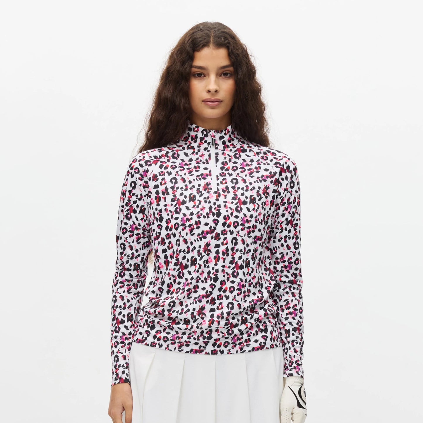 Rohnisch Ladies Lightweight Zip-Neck Top in Leo Pink/Beet