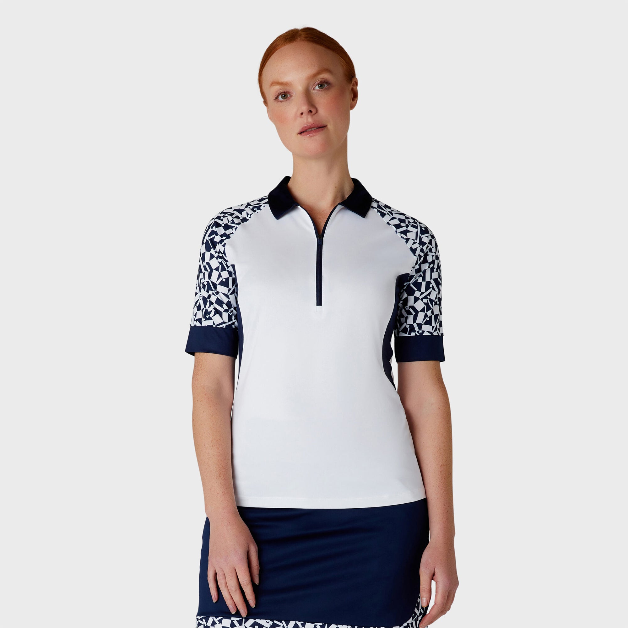 Callaway Ladies Two Tone Geo Print Half Sleeve Zip Golf Polo – GolfGarb