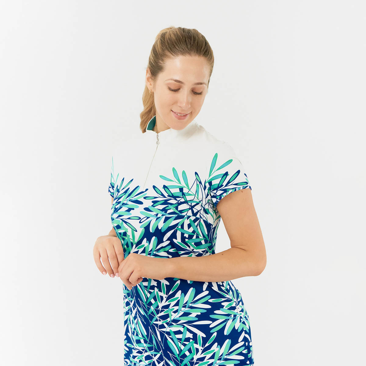 Pure Golf Cap Sleeve Palm Print Dress