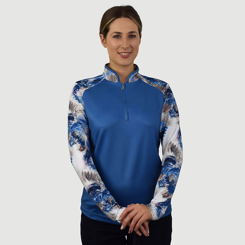 Pure Golf Ladies Hazel Long Sleeve Polo in Petrol Blue and Stone Canva ...