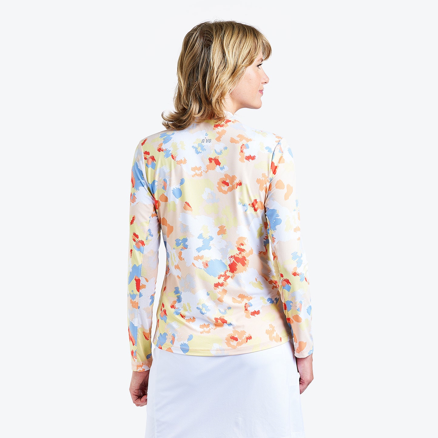 Nivo Ladies Long Sleeve Polo in in Multicoloured Abstract Camouflage Print