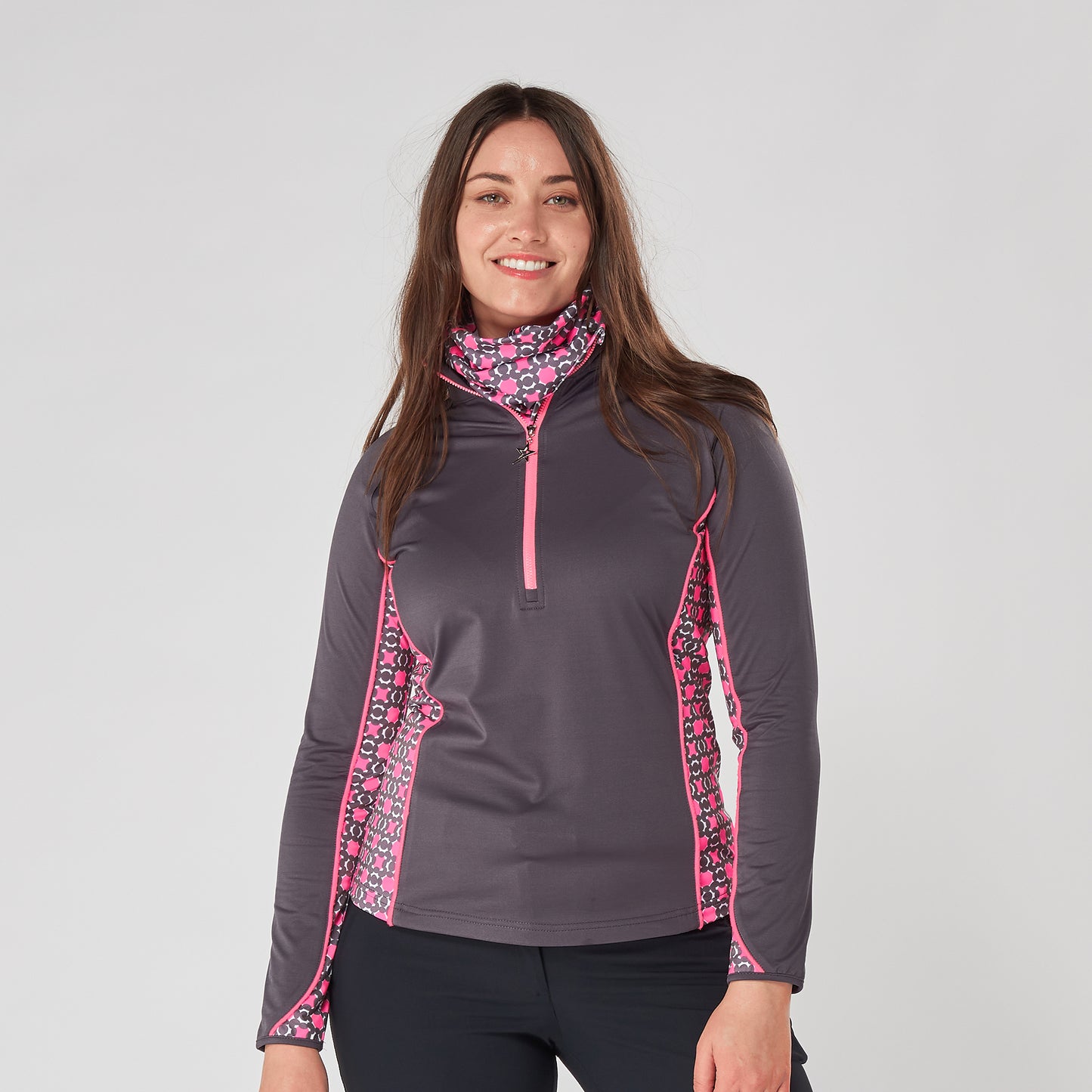 Swing Out Sister Womens 1/4 Zip Top with Print Contour Panels