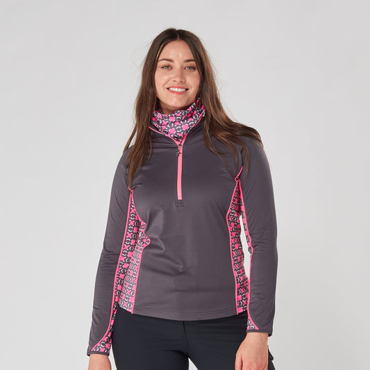 Swing Out Sister Womens 1/4 Zip Top with Print Contour Panels