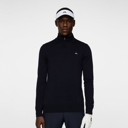 J.Lindeberg Mens Merino Zip-Neck Sweater in Navy
