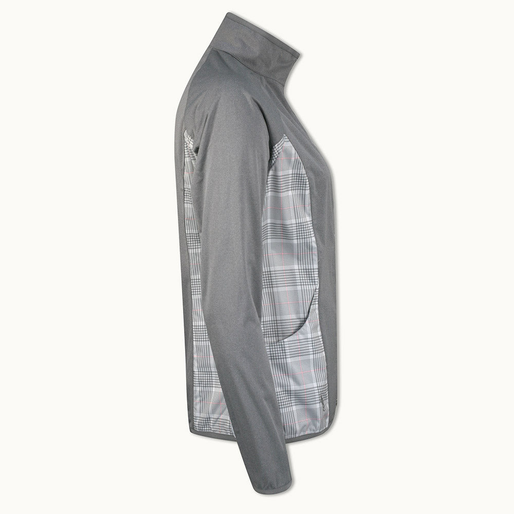 Glenmuir Ladies Lightweight Showerproof Performance Golf Jacket in Light Grey Marl/White/Candy Check