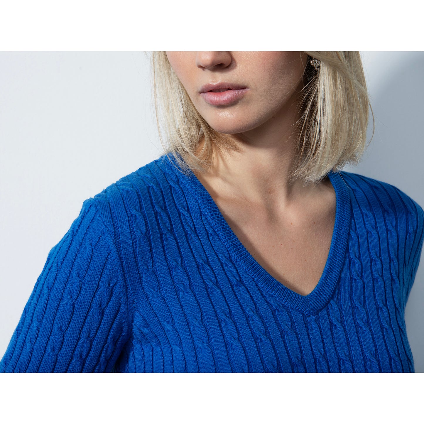 Daily Sports Ladies Cotton & Cashmere Cable Knit Sweater in Cosmic Blue