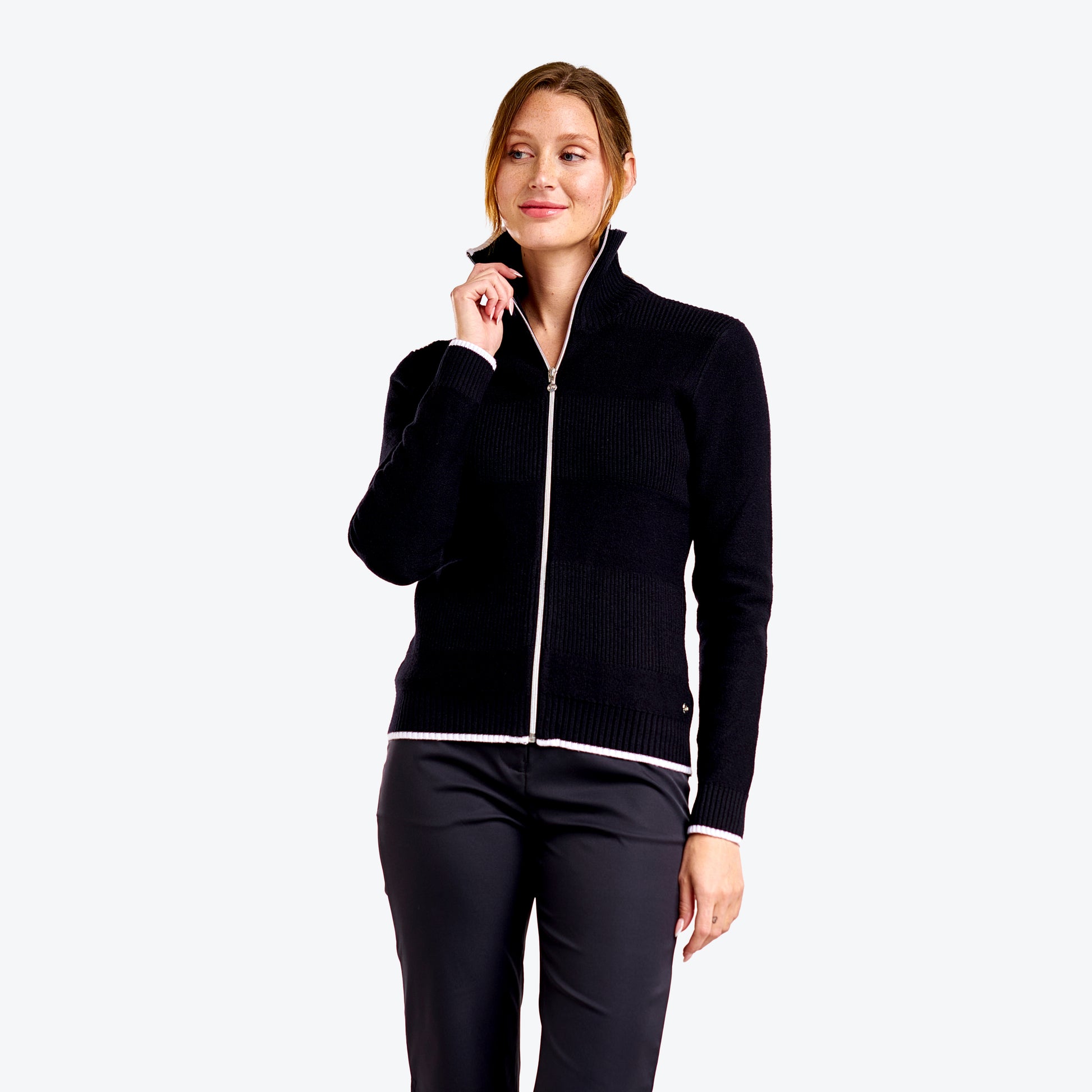 Nivo Ladies Full-Zip Deep Collar Cardigan in Black