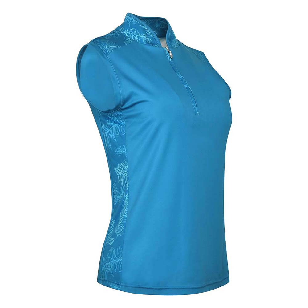 Pure Golf Ladies Rich Blue & Feather Print Sleeveless Polo