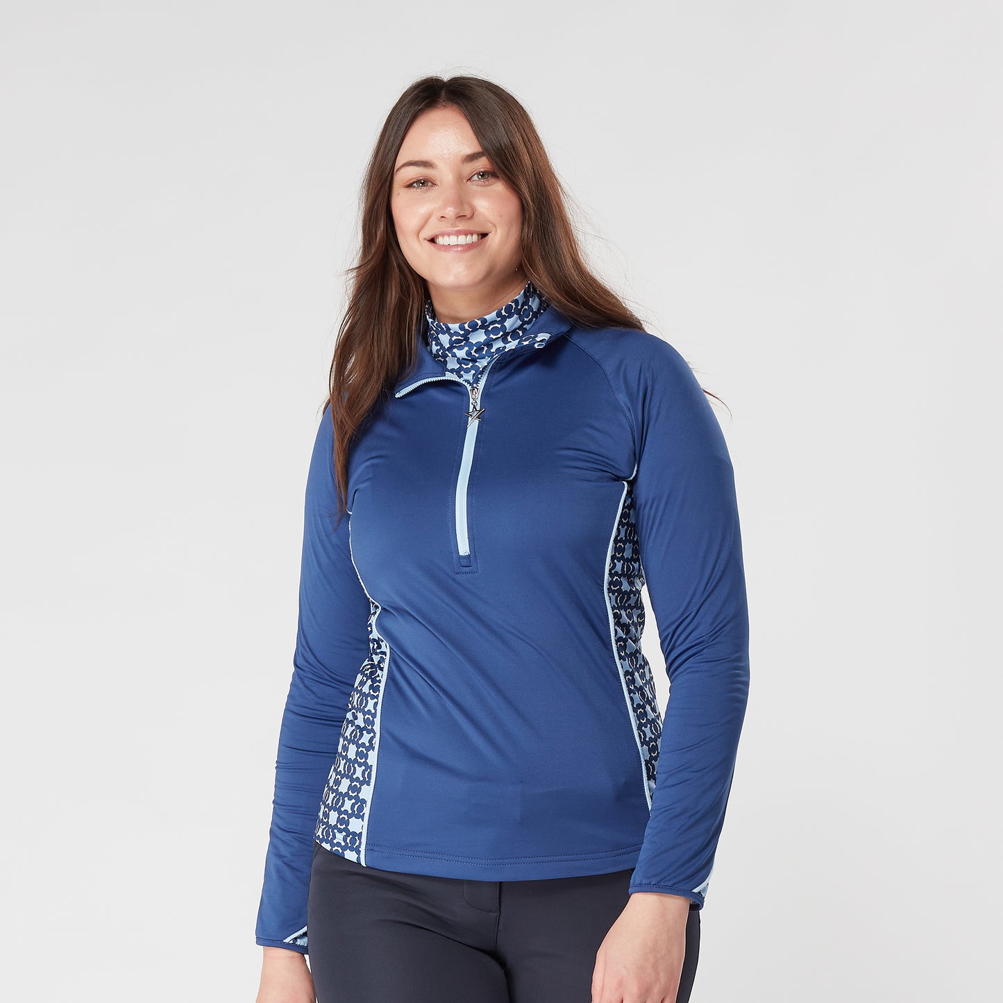 Swing Out Sister Womens 1/4 Zip Top with Print Contour Panels