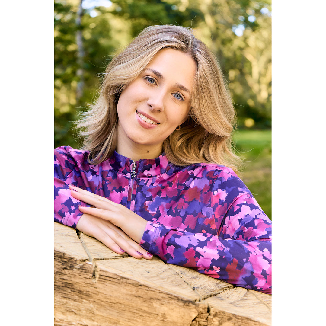 Pure Ladies Long Sleeve Mid-Layer Top in Abstract Watercolour Print