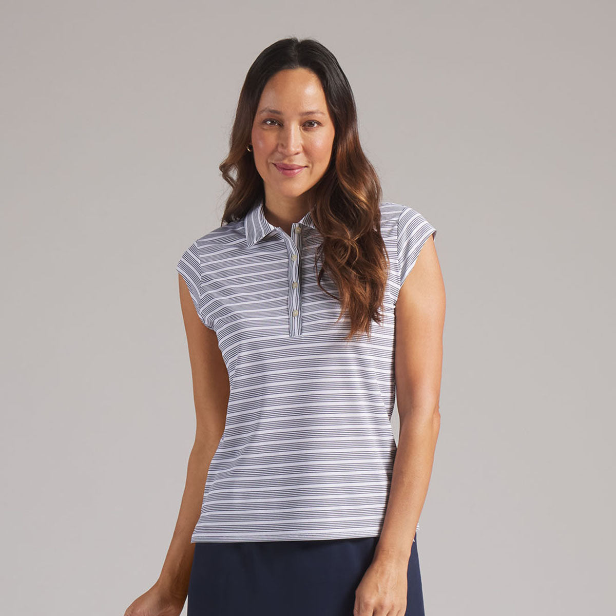 Puma Golf Ladies Pique Stripe Polo with Pretty Cap Sleeves for a Feminine Finish