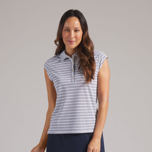 Puma Golf Ladies Pique Stripe Polo with Pretty Cap Sleeves for a Feminine Finish
