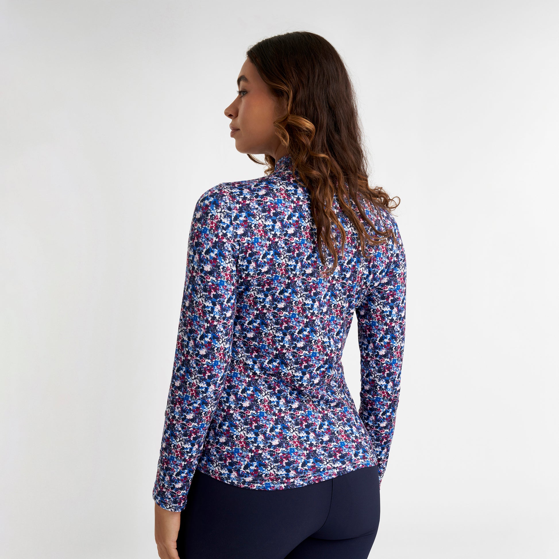 Green Lamb Ladies Soft-Stretch Ditsy Print 1/4 Zip Top