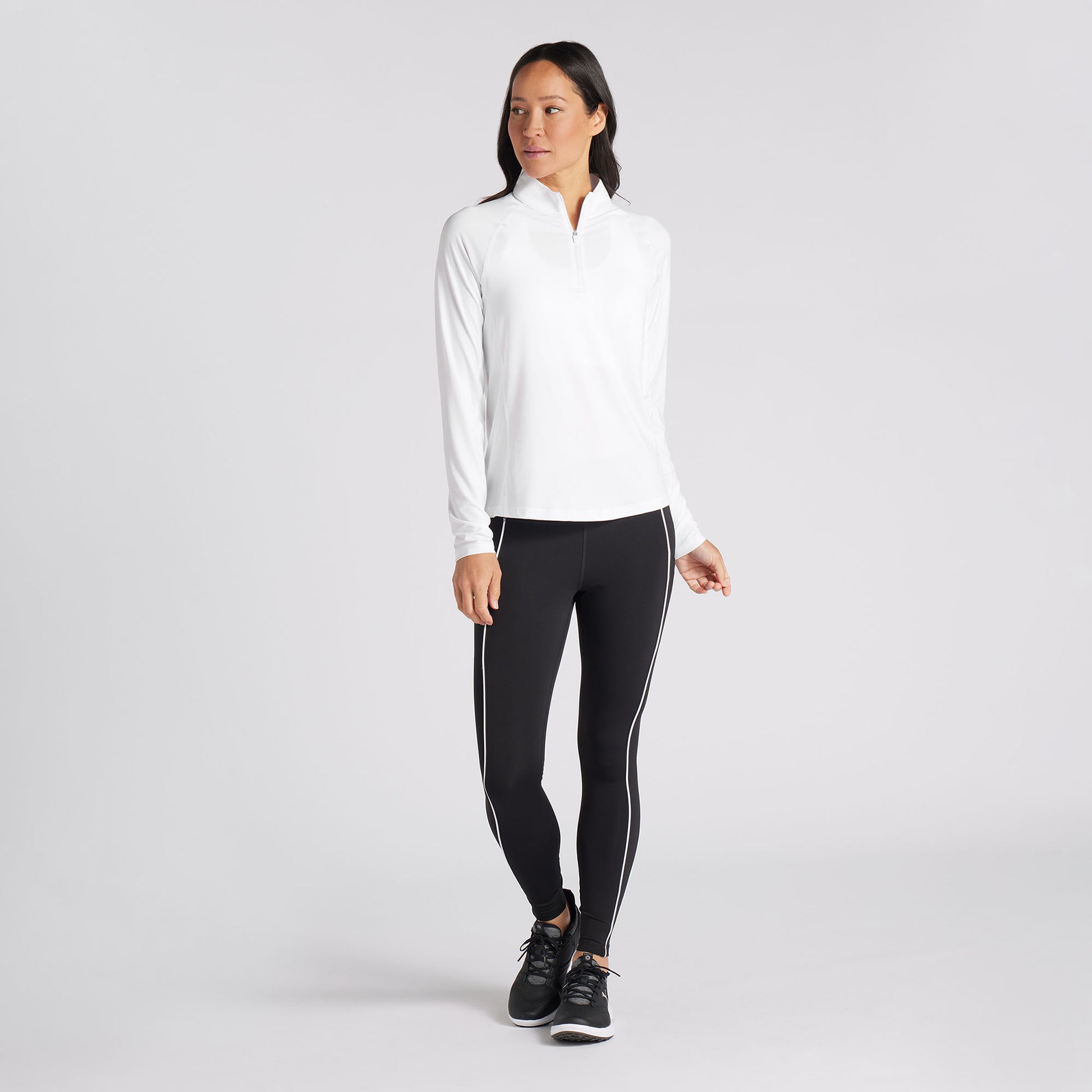 Puma Ladies You-V Leggings in Black with White Piping Detail