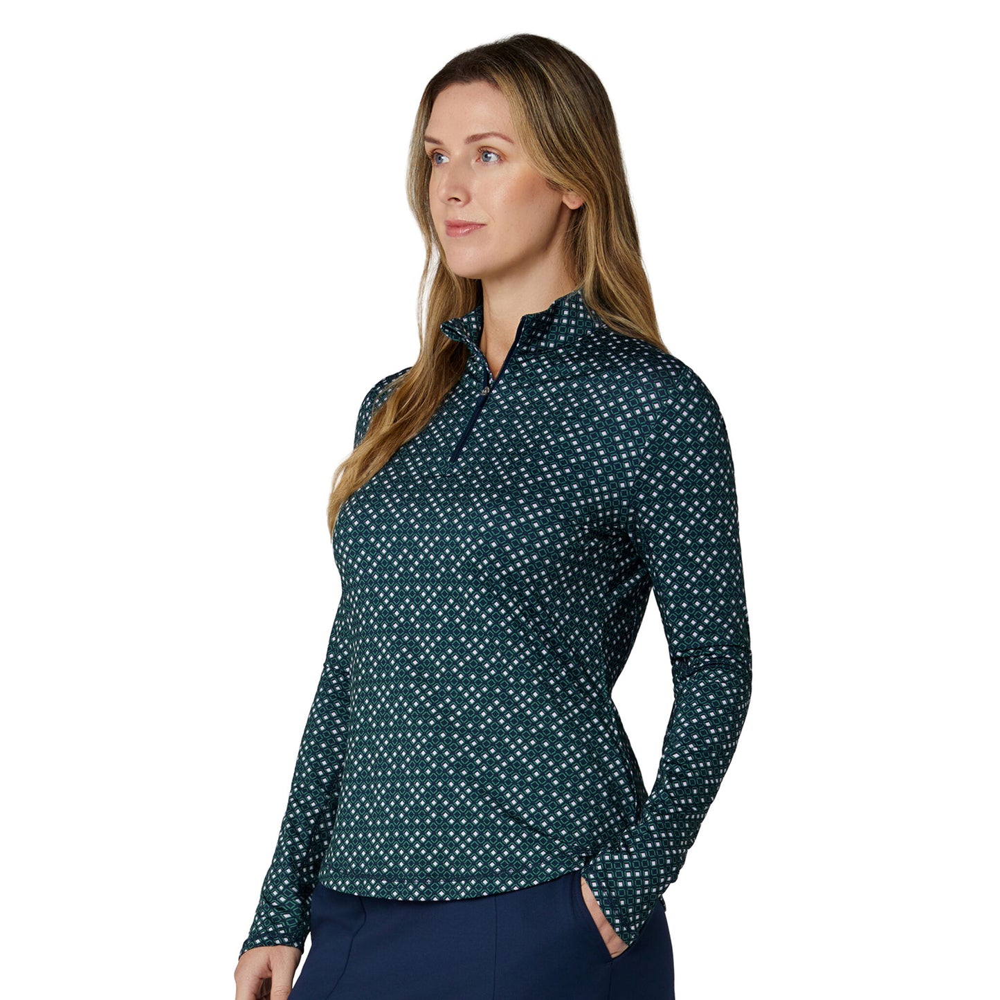 Callaway Womens Geo Print Long Sleeve Top for Sleek, Breathable Comfort with a Modern Edge