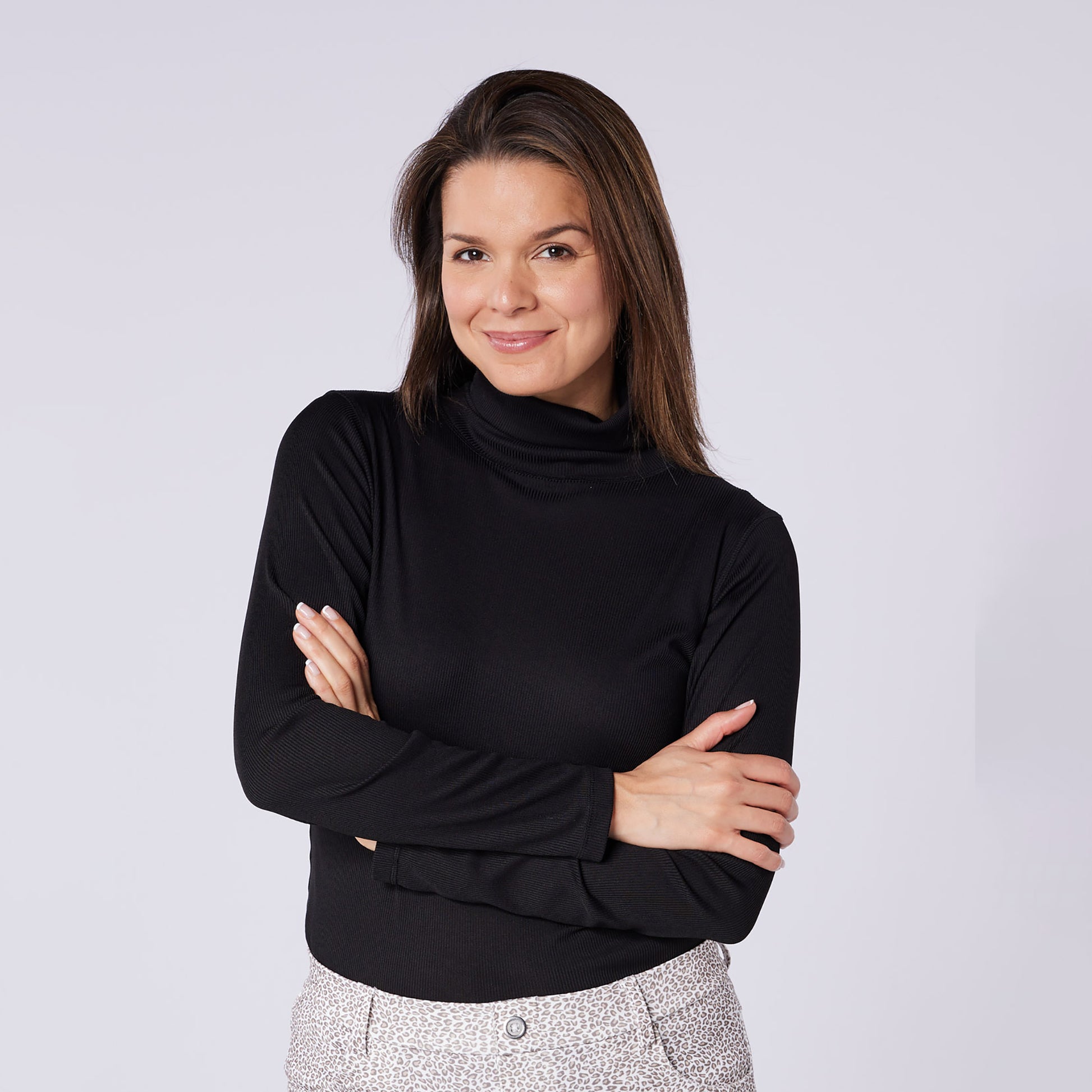 Swing Out Sister Ladies Soft-Stretch Ribbed Roll Neck in Black